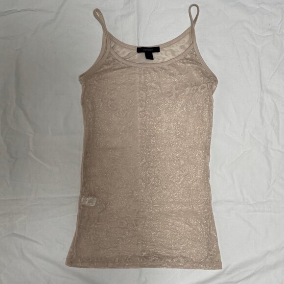 Y2K Express Sheer Burnout Metallic Print Pattern Golden Tank Top Cami Camisole - Picture 3 of 7